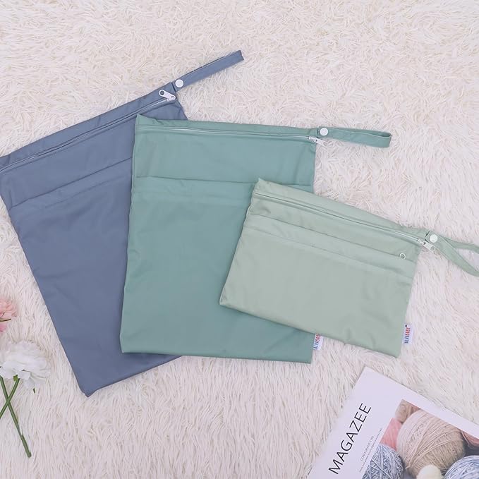 ALVABABY 3 Cloth Diaper Wet Dry Bags Waterproof Reusable with Two Zippered Pockets Travel Beach Pool Daycare Soiled Baby Items Yoga Gym Bag for Swimsuits or Wet Clothes Small medium Large3L-SML04