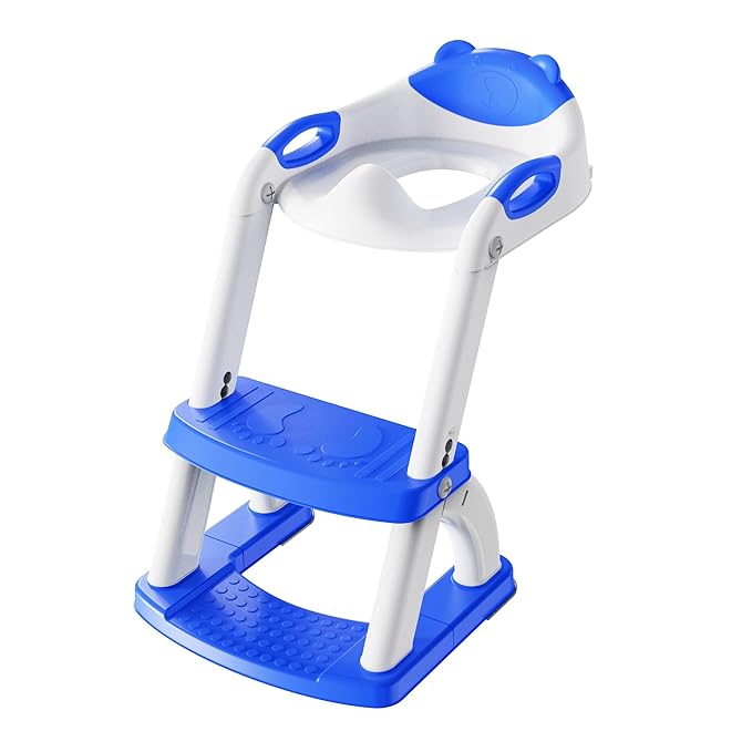 SKYROKU Potty Training Toilet, New Sector-Shape Stabilized Base two in one Toddler Toilet Seat with Splash Guard, Anti Slip Pad, and Step Stool Dark Blue