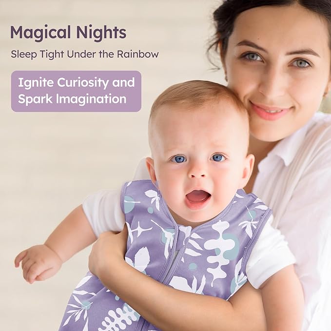 Baby Sleep Sack 6-12 Months 3 Pack 100% Cotton Lightweight 0.5 TOG Wearable Blanket Baby Sleep Bag with 2-Way Zipper for Newborn Infant Purple Leaf