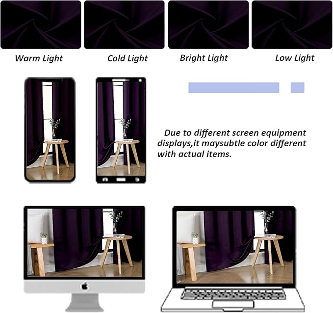 Simplebrand Ava Blackberry Short Blackout Curtains for Bedroom 45 Inches Long 2 Panels Set, Solid Thermal Insulated, Energy Saving Window Treatment Curtains Blackout Drapes, W40 x L45 Inch, Blackberry