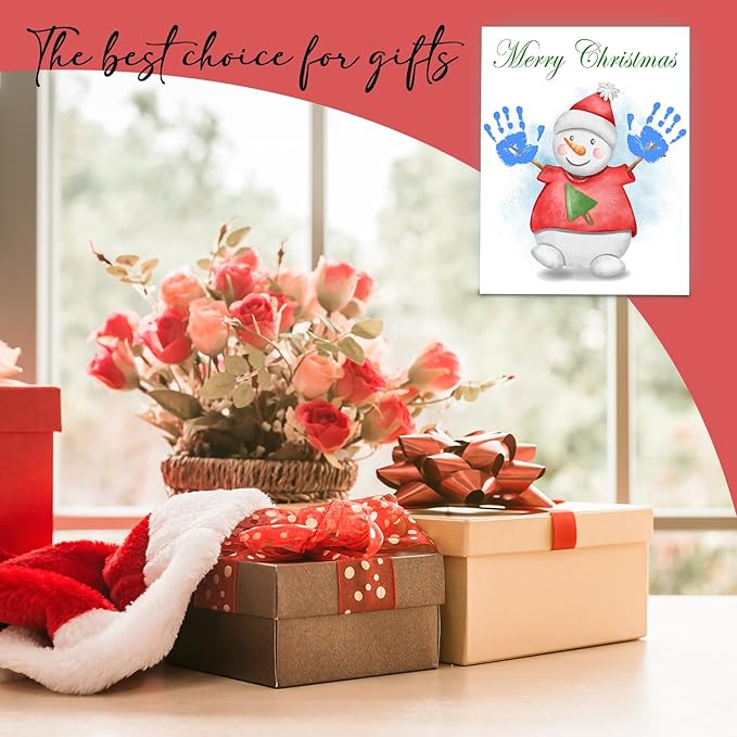 SHLINCO Snowman Handprint Keepsake DIY Kit, Baby's First Holiday Keepsake, Winter Decoration, Kids Family Footprint Art, 7.8x9.8 Inch Canvas, Suitable For Desktop Wall Ornaments