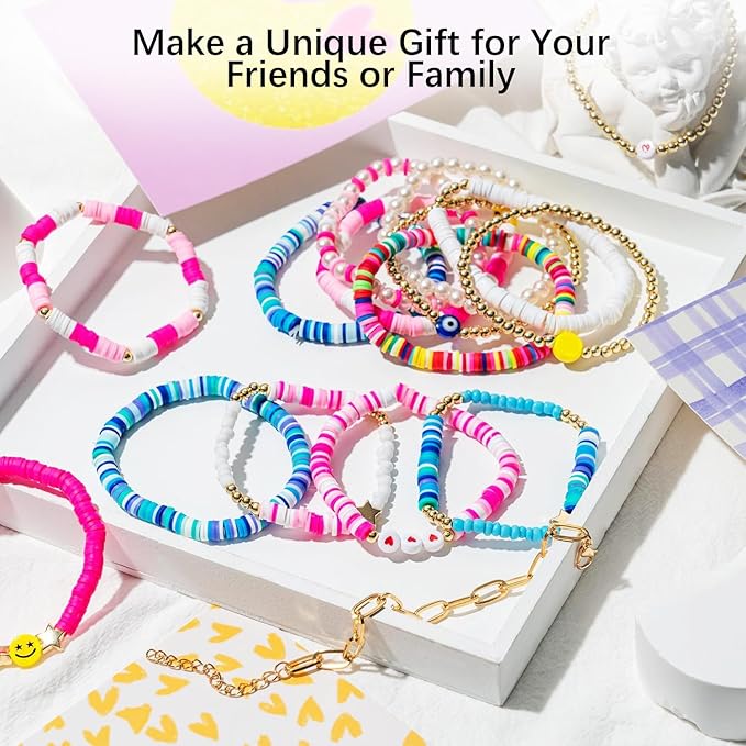 BBita 6680Pcs Clay Beads Bracelet Making Kit, Flat Preppy Beads for Friendship Bracelets, Polymer Clay Beads with Charms for Jewelry Earrings Necklaces Making Kit, Crafts Gifts for Girls Ages 6-12