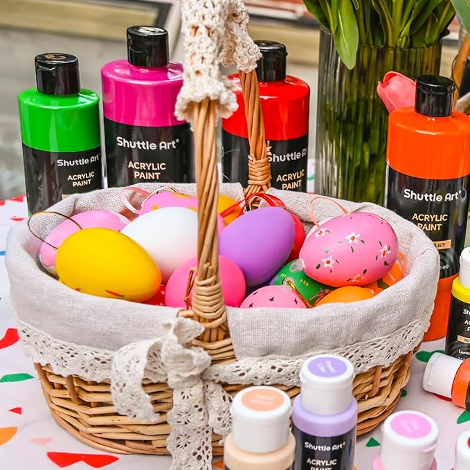 Shuttle Art Acrylic Paint, 24 Colors Acrylic Paint Bottle Set, 250ml/8.45oz Each, Rich Pigments, High Viscosity, Bulk for Artists, Beginners and Kids Painting on Rocks Crafts Canvas Wood