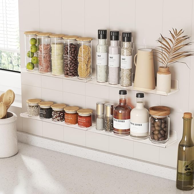 Lifewit Floating Shelves for Wall, 8 Pack Clear Acrylic Shelf 15" Room Decor for Bookcase/Vinyl Record Display/Photo/Picture in Bedroom, Living Room, Bathroom, Kitchen Storage and Organization