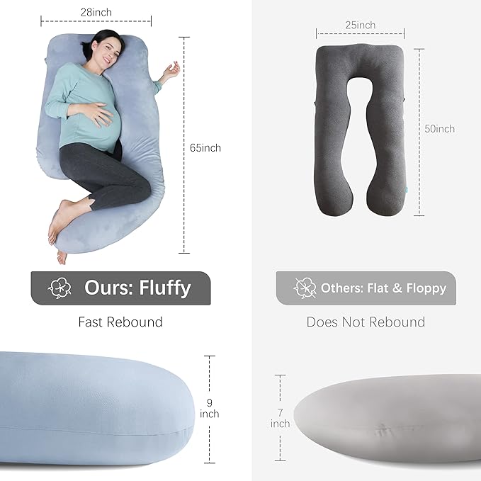 MOON PARK Pregnancy Pillows for Sleeping - U Shaped Full Body Maternity Pillow with Removable Cover - Support for Back, Legs, Belly, HIPS - 65 Inch - Grey