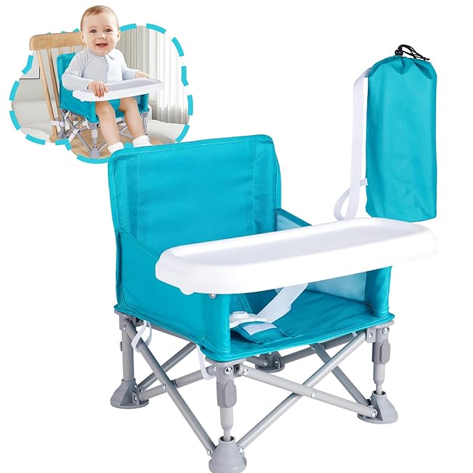 Portable Booster Seat, Toddler Baby Seat with Tray for Dining Table Compact Floor Chair for Camping Lawn Beach Babies Travel 6-36 Months