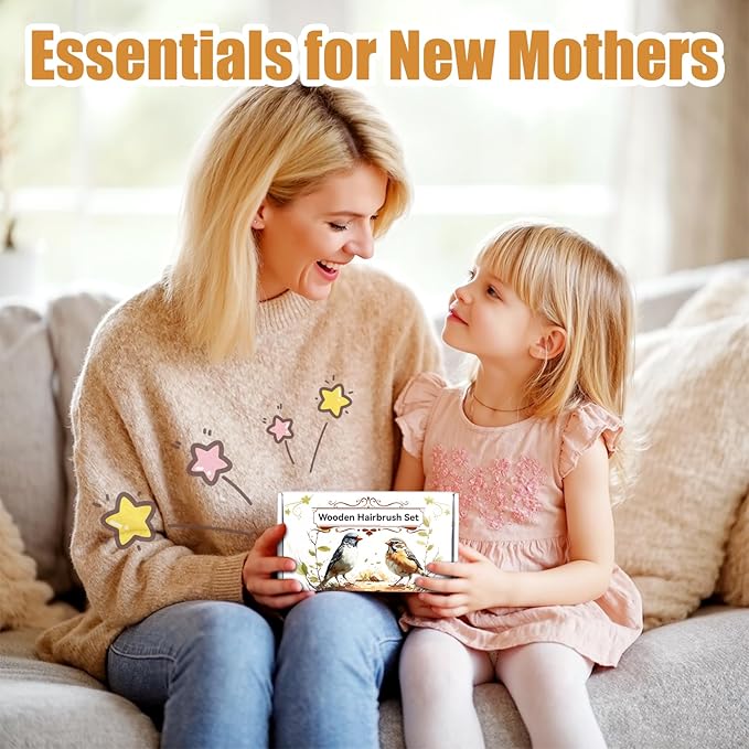 Goat Baby Hair Brush Set, 2pcs Wooden Soft Bristles Brush with Comb and Green Silicone Bath Brush for Newborns Toddlers Safe Natural Hair Care Kit