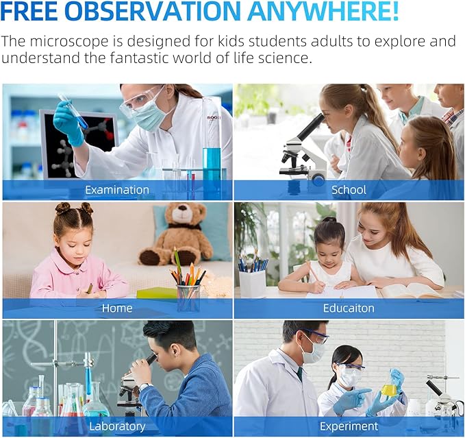 SWIFT Compound Monocular Microscope Kit Microscope for Adults Students Beginners,80X-2000X STEM Kit with All Metal Body Microscope, Carrying Box for School Laboratory Home Education SS121