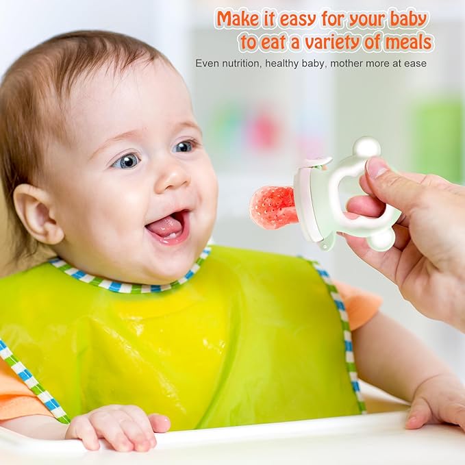 Baby Fruit Food Feeder - Silicone Nibble Tray Combo - Breastmilk Popsicle Mold for Cooling Relief, BPA Free Mesh Feeder for Infant Self Feeding (Monkey Mint + Pineapple)