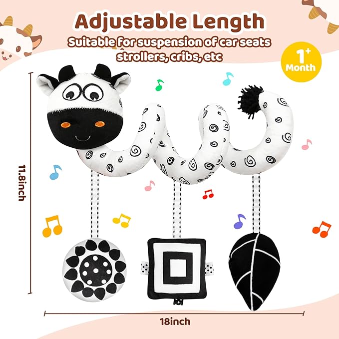 Black and White High Contrast Baby Toys - Sensory Infant Hanging Carseat & Stroller Toy for Newborns 0-6,6-12Months Perfect Easter Birthday & Baby Shower for Babies Boys Girls