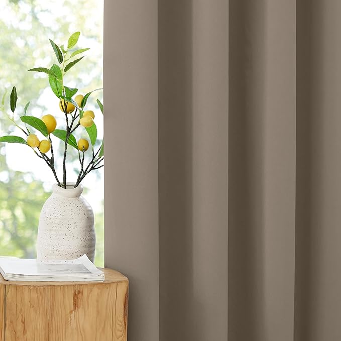 NICETOWN 100% Full Blackout Portable Curtains for Bedroom, Grommet Lightweight Travel Black Out Shades Window Treatments Thermal Curtains for Laundry/Kitchen, Tan, W52 x L63, 2 Panels