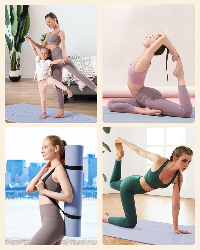 YOTTOY Yoga Mat, 72"x 32"x1/3" Extra Wide Non-Slip Exercise Fitness Yoga Mats,Eco-Friendly TPE Exercise Mats for Women Men Home Workout with Strap Bag