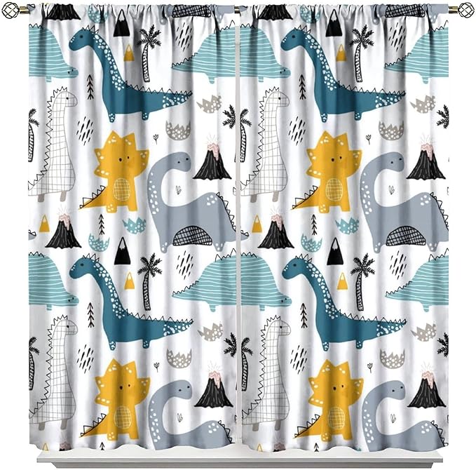Kids Dinosaur Curtains for Boys Girls Bedroom Decor Cartoon Dino Colorful Cute Funny Wildlife Animal Printed Blackout Rod Pocket Window Drapes for Baby Nursery Playroom Living Room W21xL54in 2 Panels