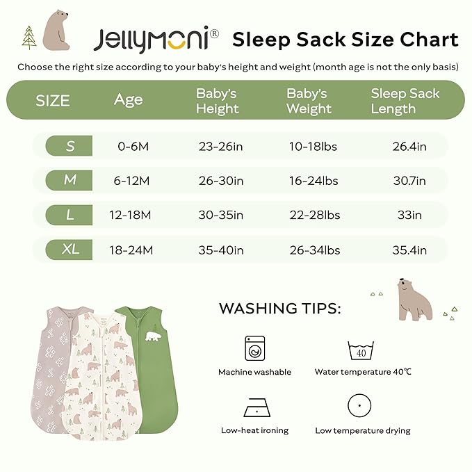 JELLYMONI Baby Sleep Sack 12-18 Months Wearable Blanket for Baby, 100% Cotton 2 Pack Infant Toddler Sleeping Sack Lightweight Soft 2-Way Zipper Sleepsack