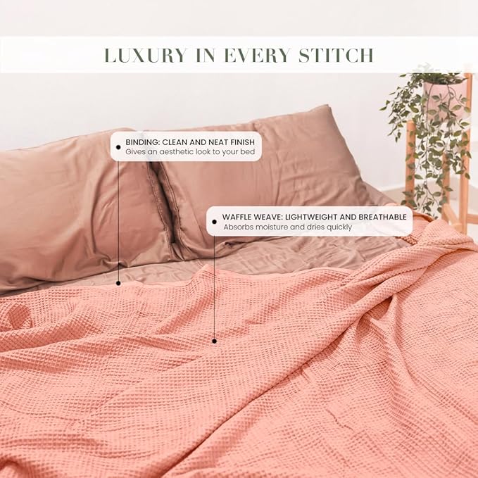 Salt Earth GOTS Certified 100% Organic Cotton Throw Blanket, 108" X 90" Waffle Blankets & Throws for Bed, Throw Blanket for Couch, Modern & Cozy Blanket, All Seasons, Comfy and Soft Blanket(Sun Bay)