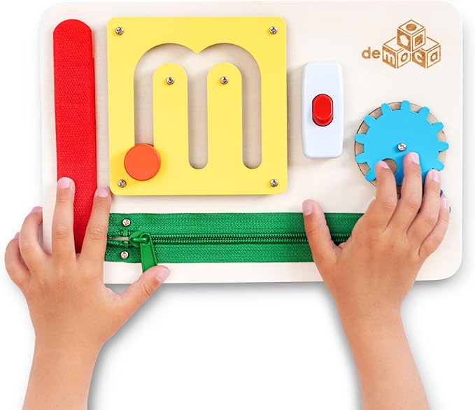 deMoca Montessori Busy Board for 1 Year Old, Premium Wooden Baby Busy Board, Airplane Toys for Toddlers 1-3, Car Travel Essential, Gift for Boys & Girls