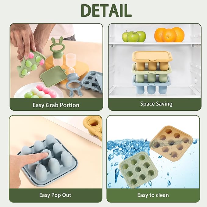 WAJIAYON Baby Food Freezer Tray,Silicone Nibble Freezer Tray,Baby Fruit Food Feeder Teether,Breastmilk Popsicle Mold,Babies Breast Milk Teether Pop Maker for Homemade Babies Meals-Blue
