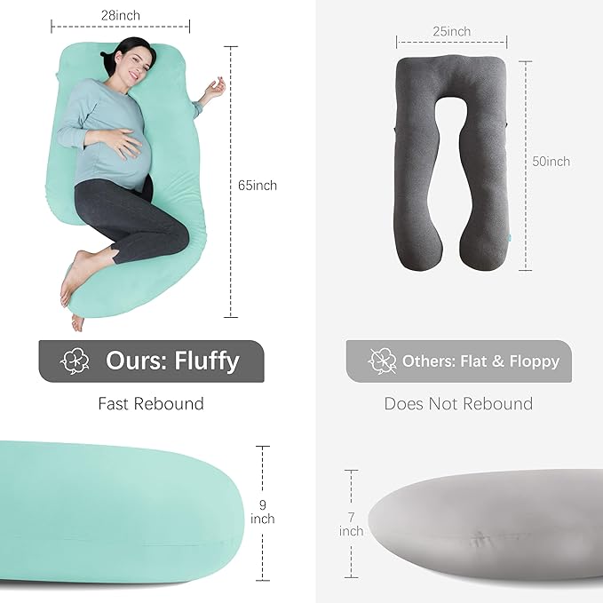 MOON PARK Pregnancy Pillows for Sleeping - U Shaped Full Body Maternity Pillow with Removable Cover - Support for Back, Legs, Belly, HIPS - 65 Inch - Turquoise