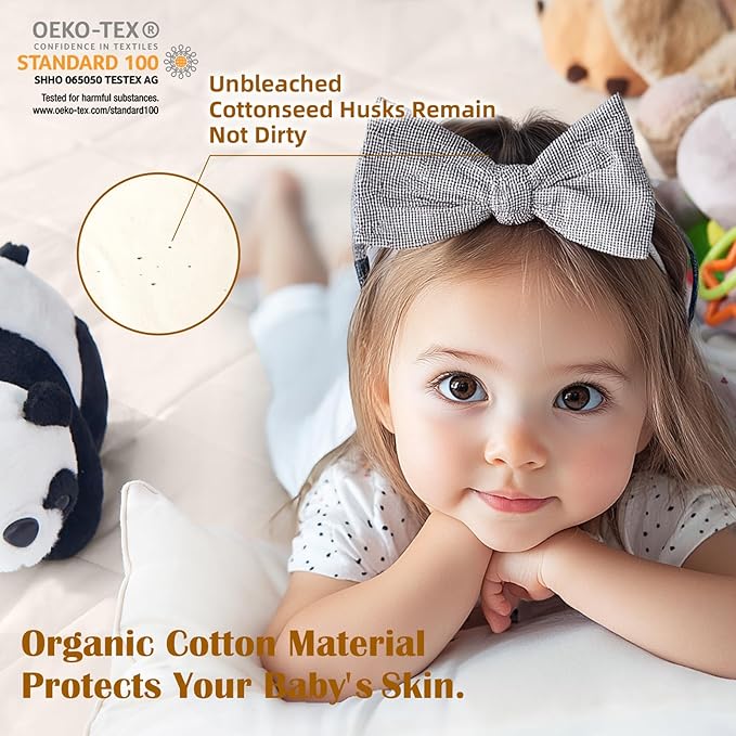 Lofe Organic Cotton Crib Mattress Protector - Top&Side Waterproof, 100% Waterproof Crib Mattress Protector, Breathable Baby Crib Mattress Cover, Toddler Crib Mattress Fitted 52x28x9 in