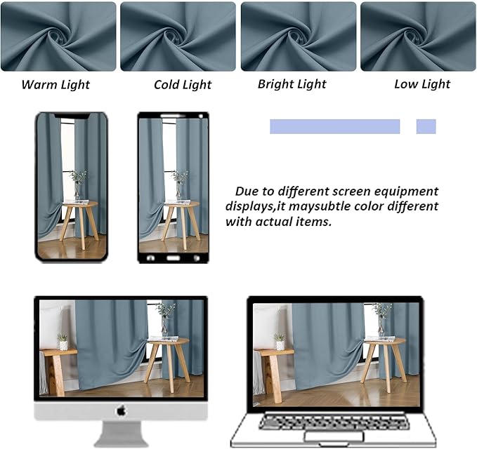 Simplebrand Ava Stone Blue Blackout Curtains for Bedroom 90 Inches Long 2 Panels Set, Solid Privacy Energy Saving Living Room Window Treatment Curtains Blackout Drapes, W50 x L90 Inch, Stone Blue