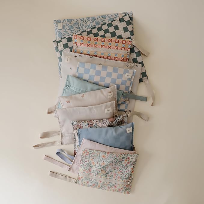 mushie Water Resistant Wet Bags | Large & Small Reusable Storage Bag for Baby Items and Travel | Zippered Pockets with Handle | Machine Washable, Set of 2 (Sun)