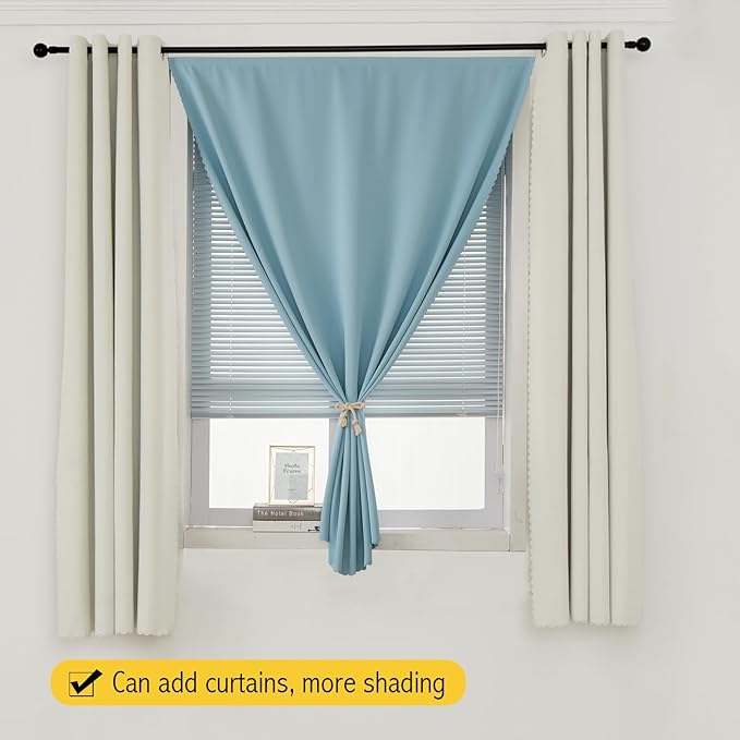 Self Adhesive Curtains, Black Out Shade for Window, Blackout Fabric Temporary Window Coverings Easy to Hang Curtains No Rod Needed, Use for Bedroom, Room, Kitchen, 59" W X 71" L, Lake Blue, 1 Panel