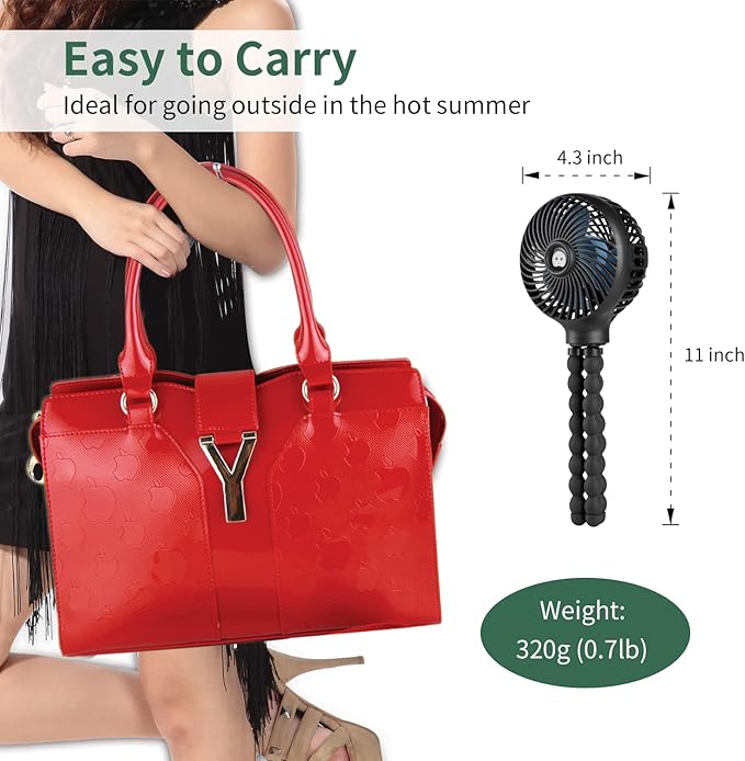 snawowo Mini Handheld Personal Portable Fan, Baby Stroller Fan, Car Seat Fan, USB or Battery Powered, with Flexible Tripod Clip on Student Bed Desk Bike Crib Treadmill Camping Traveling(Black)