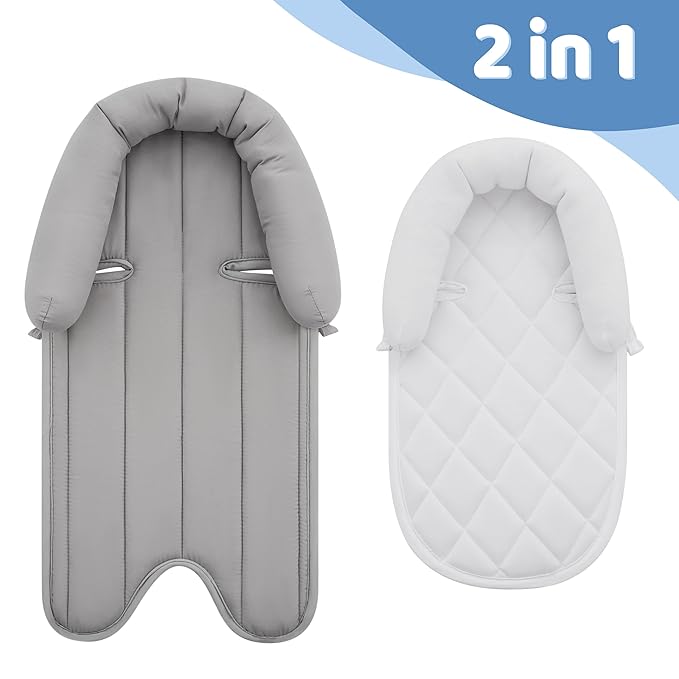Pro Goleem Infant Car Seat Insert, Babybody Support for Toddler, Soft Minky Preemie Car Seat Insert, 2-in-1 Reversible, Perfect for Carseats, Strollers, Swings, White and Grey