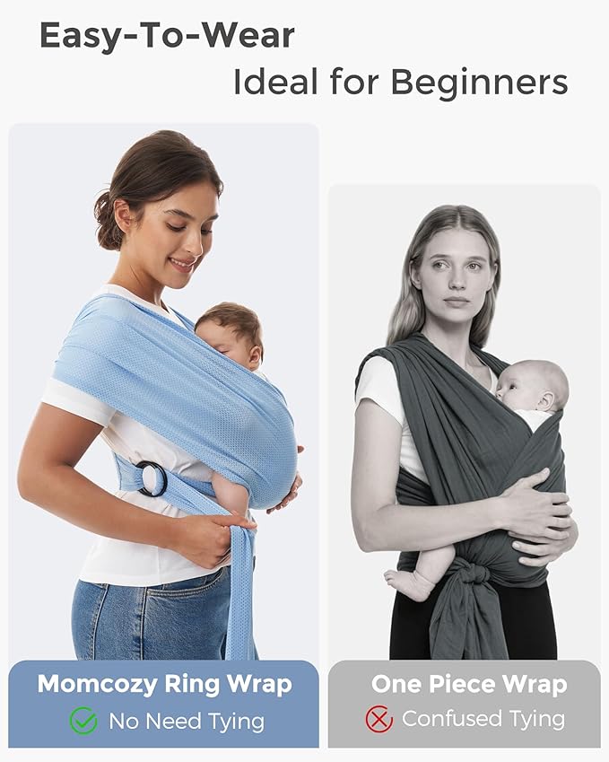 Momcozy Baby Carrier AirMesh - The Perfect Summer Water Sling for Newborns to Toddler 8-35 lbs - Cooling, Breathable and Lightweight Baby Wrap, Nice for Summer, Pool, Beach, Swimming, Light Blue