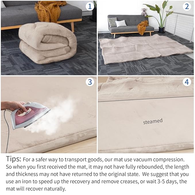 Baby Play Mat for Floor,1.3" Thick Memory Foam Tummy Time Mat for Toddlers,Infants,Kids,Water-Repellent Soft Nursery Rug,Extra Large Non Slip for Crawling&Yoga,Tatami Style for Living Room(Beige)