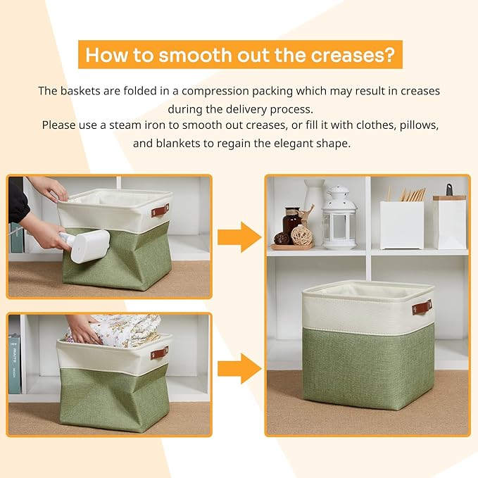 DULLEMELO Storage Basket, Linen Closet Organizers and Storage Baskets for Home Office, Suitable as Dog Toy Box, Baby Gift Basket, 4 Pieces 12x12 Decorative Cube Storage Bins(4 Pack - 12" White&Green)