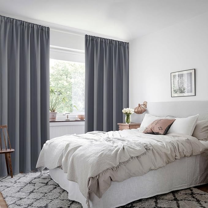 XWZO Blackout Curtains for Bedroom 63 inch Length Room Darkening Thermal Insulated Rod Pocket Curtains for Living Room with Tiebacks,Dark Grey,W42 x L63,Set of 2