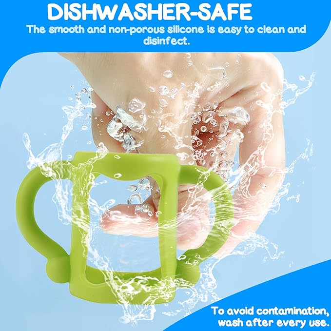 TonGass (4-Pack) Bottle Handles for Dr Brown Narrow Baby Bottles with Easy Grip Handles to Hold Their Own Bottle - BPA-Free Soft Silicone - Red Orange Blue and Green