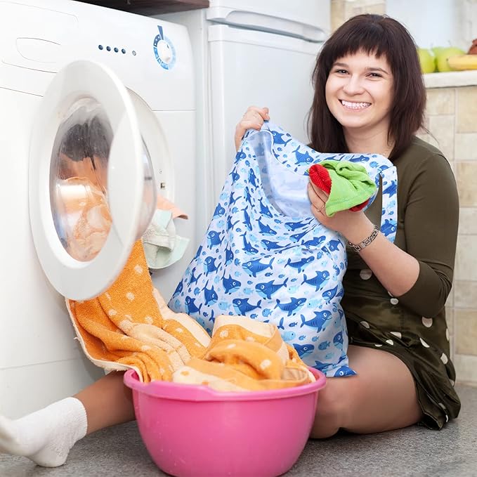 Shappy 2 Pcs Large Travel Laundry Bag Washable Waterproof Wet Dry Large Dirty Clothes Bag Bathing Workout(Shark)