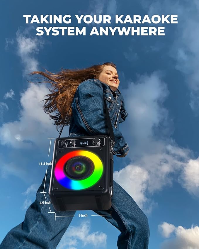 Karaoke Machine, Portable Bluetooth Karaoke Speaker with 2 Wireless Microphones, PA System for Adults Kids with LED Lights, Supports FM/AUX/USB/TF for Home Party