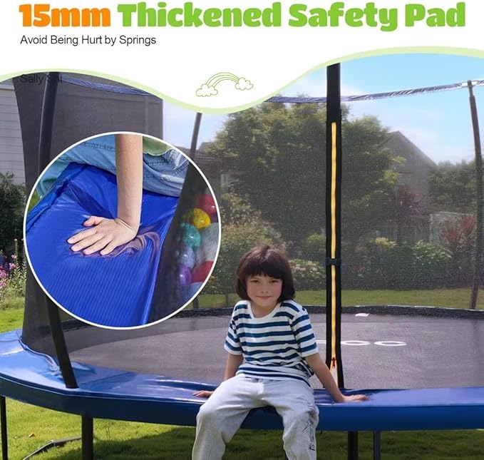 ORCC Trampolines CPSIA Approved 450LBS Weight Capacity 16 15 14 12 10 FT with Safety Enclosure Net Recreational Trampoline for Kids Family Outdoor Backyard