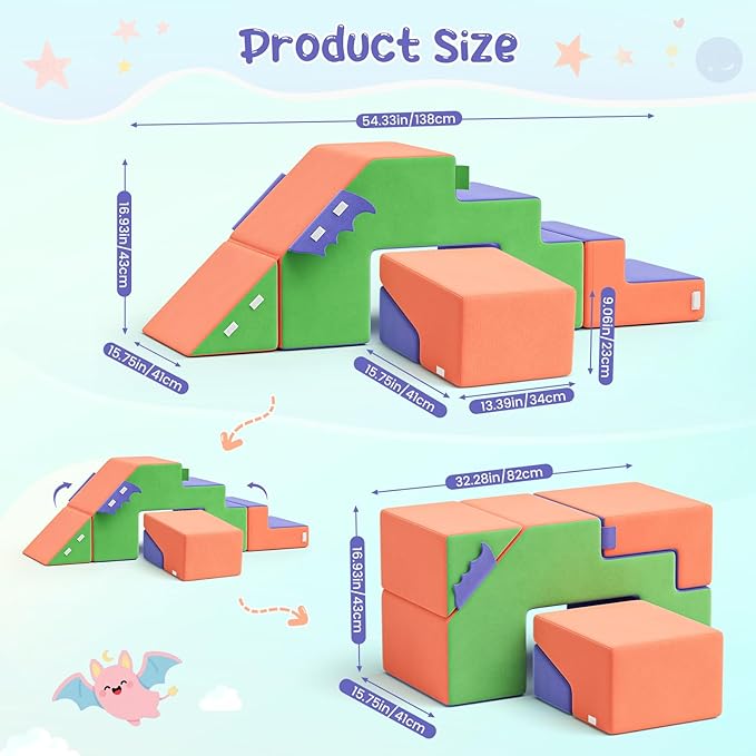 Lischwert Foam Climbing Blocks for Toddlers 1-3, Soft Play Set with Crawling Exploration Toys, Indoor Outdoor Infant Safe Blocks for Baby Gym Toddler Playground