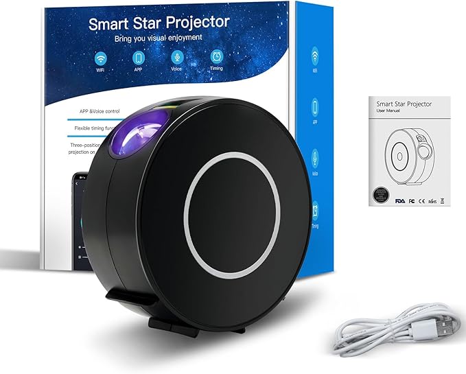 Star Projector, Galaxy Projector for Bedroom, Smart APP & Voice Control Galaxy lamp, Compatible with Alexa & Google Home, for Kids Adults Bedroom,Room Decor,Game Room,Party (Black Round)
