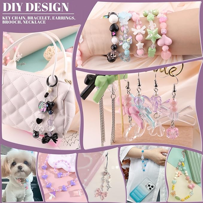 Assorted 170-230PCS Blue Acrylic Beads for Bracelet Making, Flower Bow Butterfly Candy GummyBear Aesthetic Bracelet Charms,Cute Beads for Jewelry Making DIY Necklace Keychain Phone Charm