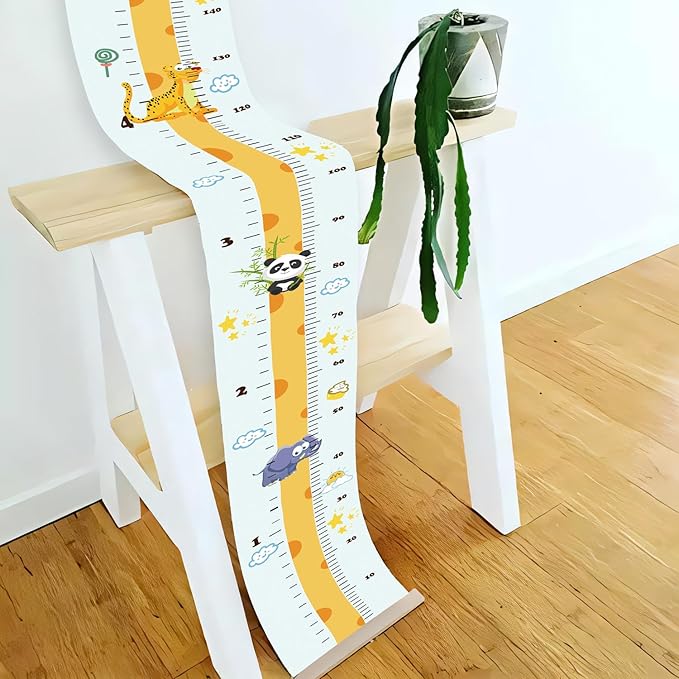 Kids Growth Chart, Wood Frame Fabric Canvas Height Measurement Ruler from Baby to Adult for Child's Room Decoration 7.9 x 79in (7.9 x 79in, Giraffe)