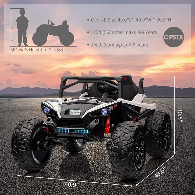 2 Seaters 24V Ride on UTV with Remote Control,10AH Battery, 400W Powerful Motors with 17" EVA Wheels, 20.5β Seat Width Electric Ride Toy with Metal Suspension,LED Lights,Music,Horn (White)