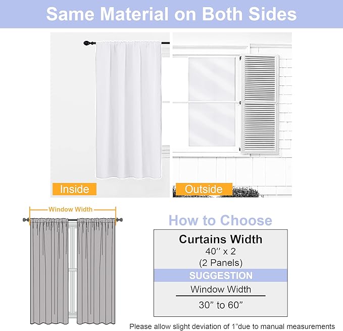 Simplebrand Ava Pure White Curtains for Bedroom 63 Inch Length 2 Panels Set, Light Filtering Window Treatment, Light Filtering Curtain Drapes, Soft Casual Rod Pocket Privacy Curtains, W40 x L63 Inch