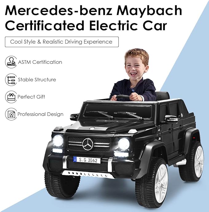 Costzon Ride on Car, Licensed Mercedes-Benz Maybach, 12V Battery Powered Vehicle Toy w/ 2 Motors, Remote Control, 3 Speeds, Lights, Horn, Music, Aux, Storage, Truck, Electric Car for Kids (Black)