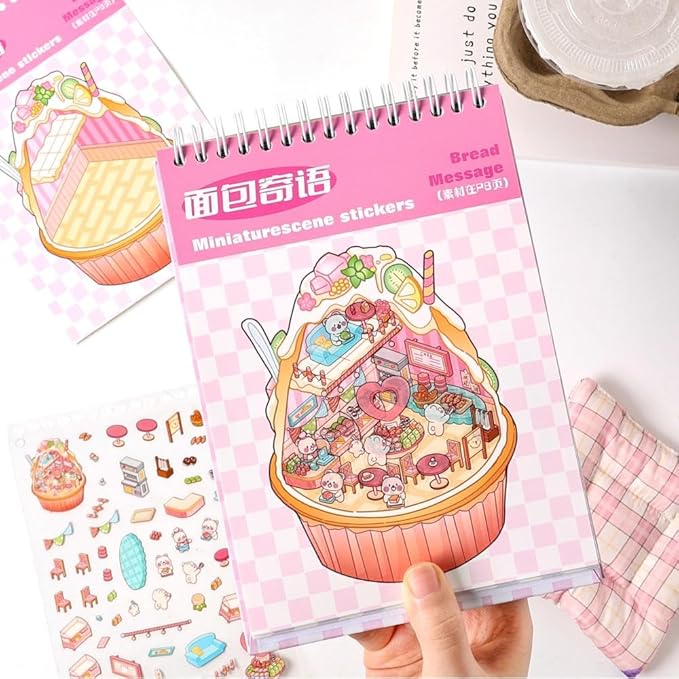 Dwpetzo 20 Sets DIY 3D Sticker Scenes for Adults with Tweezer, Cute 3D House Sticker Therapy for Girls Make Your Own Mini Room Scene Collection Book for Adult Kids Relief Stress Pass The Time