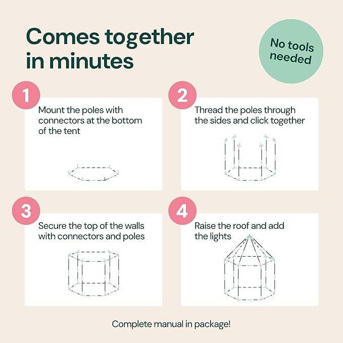 Princess Tent for Kids - 55" X 53" with Led Star Lights - Princess Toys - Toddler Play Tent Without Rug - Playhouse, Castle