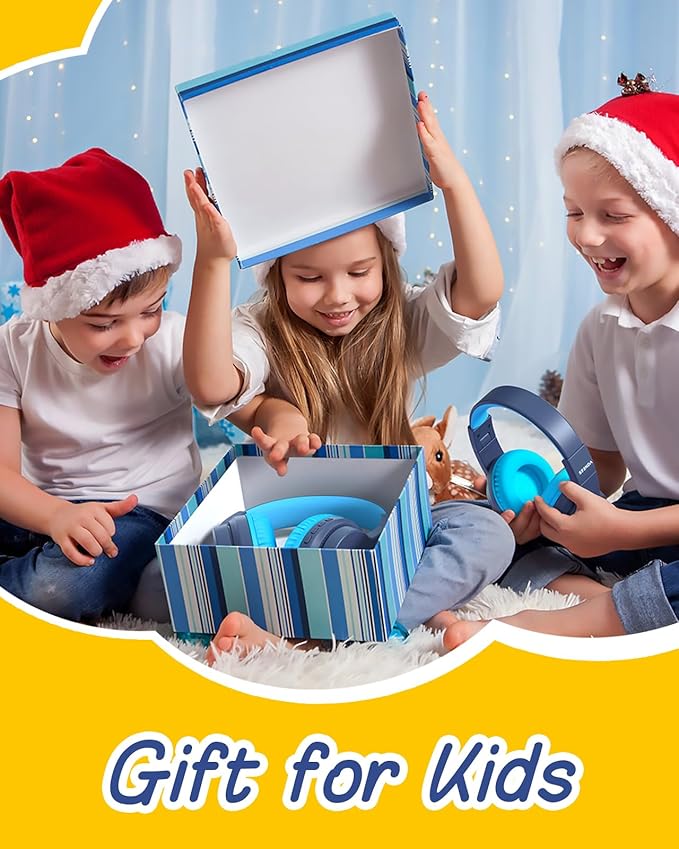 seenda Kids Bluetooth Headphones, Colorful Wireless Over Ear Headset with 85dB/94dB Volume Limited, 45H Playtime, 3 Lighting Modes, Built-in Mic Headphones for Boys Girls iPad Tablet School Dark Blue