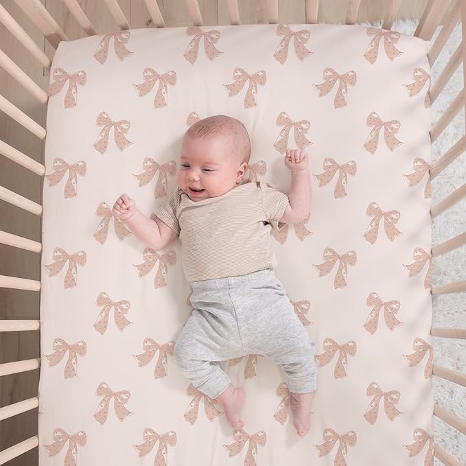 The Peanutshell 3 Piece Baby Crib Bedding Set for Girls - Cotton Fitted Crib Sheet, Layered Dust Ruffle, Comforter, Newborn, Infant & Toddler Vintage Nursery Bed Set Decor, Pink, Gold, Floral - Grace