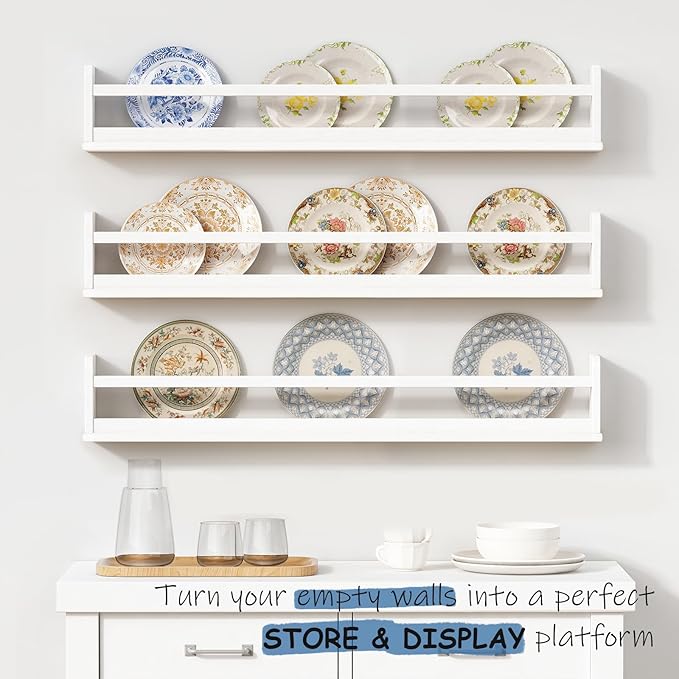 Upgraded White Wall Bookshelf for Kids Room, 36 Inch Long Floating Nursery Book Shelves for Wall, Wider Hanging Bookshelves for Toddlers Childrens Clothes Kids Bedoom Playroom -Set of 3