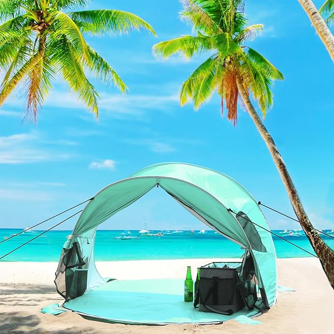 WolfWise UPF 50+ Easy Pop Up 3 Person Beach Tent Sport Umbrella Instant Sun Shelter Tent Sun Shade Canopy, Mint Green
