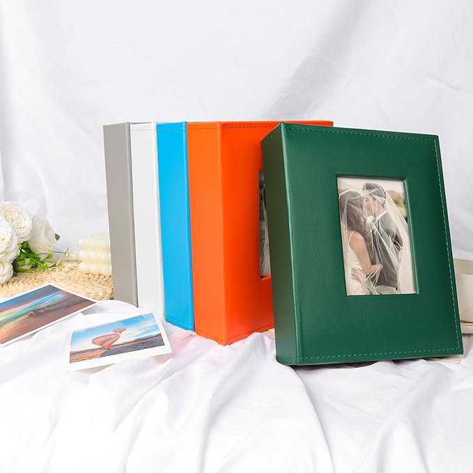 RECUTMS Photo Album 4x6 200 Photos, Leather Cover Wedding Family Photo Albums Holds 200 Horizontal 4x6 Photos (Orange)